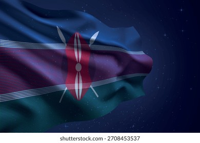 Kenia punteada bandera de estilo led ondeando contra el cielo nocturno con efecto futurista