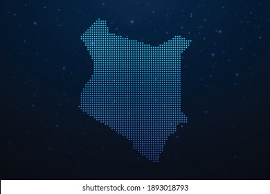 Kenya dotted map in futuristic style, glowing outline made of stars lines dots. Communication, internet technologies concept on dark blue space background. Vector illustration.
