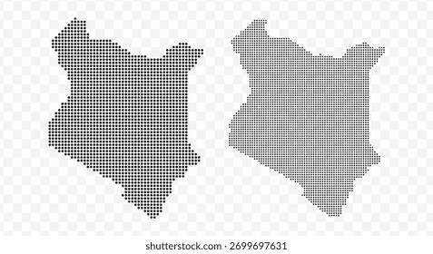Ilustración vectorial de mapa punteado de Kenia con diseño de relleno y contorno sobre fondo transparente