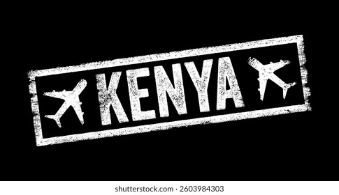 Kenya - an East African country known for its diverse wildlife, stunning landscapes, vibrant culture, and rich history, text emblem stamp with airplane