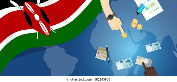 Kenya economy fiscal money trade concept illustration of financial banking budget with flag map and currency