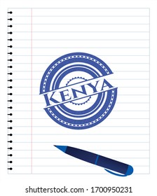 Kenia-Emblem mit Pen-Effekt. Blaue Tinte. Vektorillustration Illustration. Detaillierte Angaben.