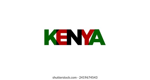 Kenya emblem for print and web. Design features geometric style, vector illustration with bold typography in modern font. Graphic slogan lettering isolated on white background.