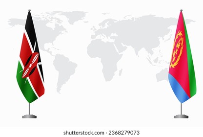 Kenya and Eritrea flags for official meeting against background of world map.