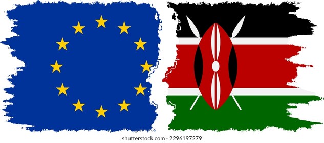 Kenya and European Union grunge flags connection, vector