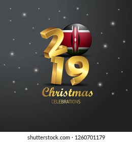 Kenya Flag 2019 Merry Christmas Typography. New Year Abstract Celebration background