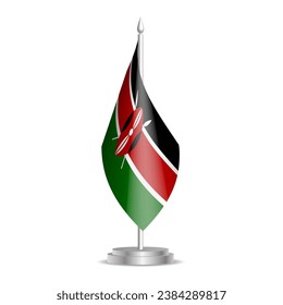 Kenya-Flagge - 3D Mini-Flagge hängt an Desktop-Flagpol. Für die Konferenz- oder Gipfelvorstellung geeignet. Vektorgrafik mit Schatten.