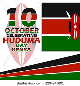 Kenia-Flagge mit feinem Text auf weißem Hintergrund zum Gedenken an den Huduma-Tag am 10. Oktober in Kenia