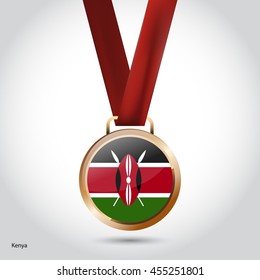 Kenya Flag in Bronze Medal. Vector Illustration. RIO Olympic Game Bronze Medal. Vector Illustration