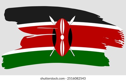 Textura de pintura de pincel de bandera de Kenia. Bandera del Grunge de Kenia. Concepto de pincel de emblema keniano