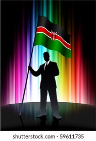 Kenya Flag with Businessman on Abstract Spectrum Background Original Illustration