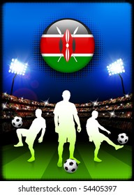 Kenya Flag Button with Soccer Match in Stadium Original Illustration