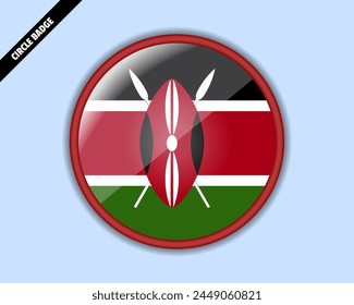Kenya flag circle badge, vector design, oval Kenya emblem, rounded sign with reflection, patriotism and trade concept, logo with country flag