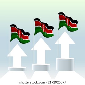 Kenya flag. The country is in an uptrend. Waving flagpole in modern pastel colors. Flag drawing, shading for easy editing. Banner template design.