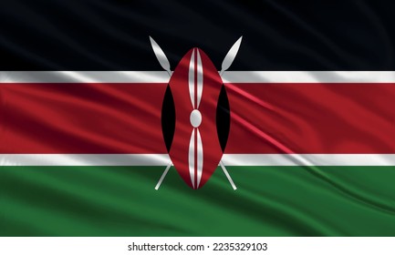 Kenia Fahne Design. Waving Kenyan Fahne aus Satin oder Seidengewebe. Vektorgrafik.