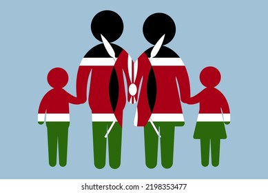Kenya flag with family concept, vector element, parent and kids holding hands, immigrant idea, happy family with Kenya flag, flat design asset