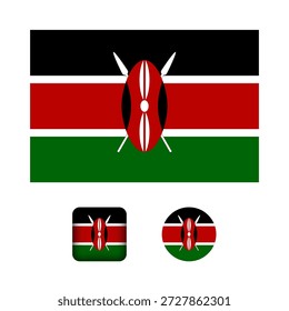 Colección de iconos planos de bandera de Kenia