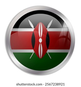 Kenya flag - glossy circle button displays a colorful flag representing a country cultural identity and heritage. The essence of national pride and unity.