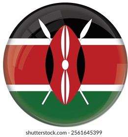 Kenya flag with glossy rounded button for football team and national emblem