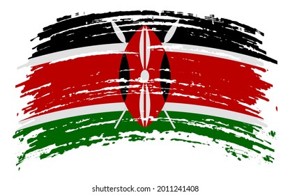 Kenya flag in grunge brush stroke, vector image