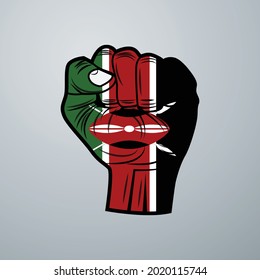 Kenya Flag with Hand Design isolated on white background. Vector illustration