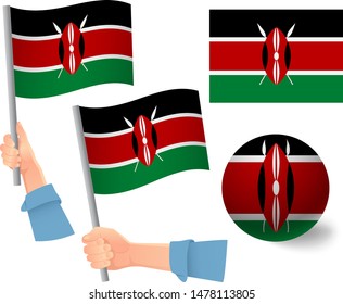 Kenya flag in hand set. Ball flag. National flag of Kenya vector illustration