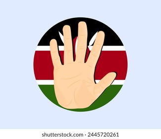 Kenia-Fahne mit Handstoppschild, Protest- und Menschenrechtsidee, Vektorgrafik-Design, Protest in Kenia, Einschränkung oder verbotenes Emblem, Verletzung der Meinungsfreiheit, Krieg beenden