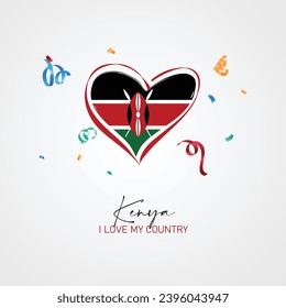 Kenya flag with a heart shape, with I love my country slogan for Kenya Independence Day. Vector illustration.