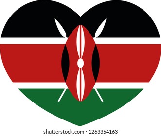 Kenya flag, Heart vector, sticker, eps10