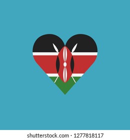 Kenya flag icon in a heart shape in flat design. Independence day or National day holiday concept.