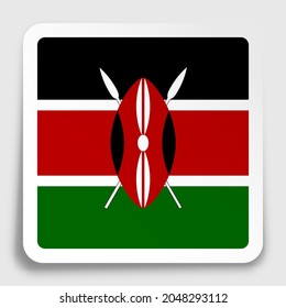 Kenya flag icon on paper square sticker with shadow. Button for mobile application or web. Vector