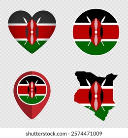 Kenya Flag Icons Pack. Vector illustration.