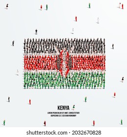 Kenya Flag. A Large Group Of People Form To Create The Shape Of The Kenyan Flag. Vector Illustration.