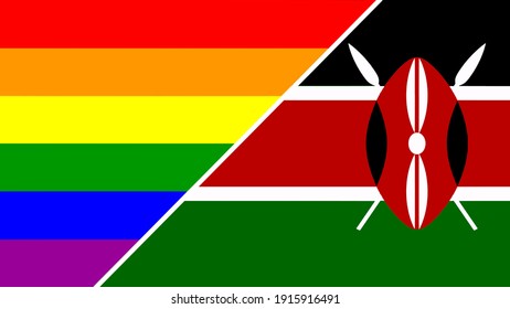 Kenya flag and LGBT flag vector illustration.  