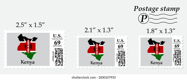 Kenya flag map on postage stamp different size.