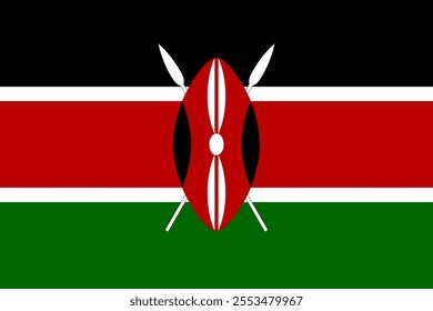 Kenya flag in official colors, dimensions and aspect ratio. Vector flag symbolizing national pride, identity, heritage, patriotism and authority