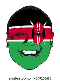 A Kenya flag on a face, isolated against white. 