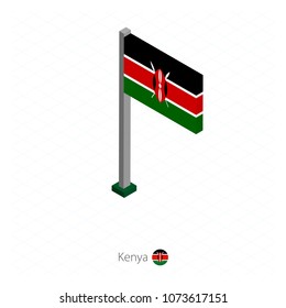 Kenya Flag on Flagpole in Isometric dimension. Isometric blue background. Vector illustration.