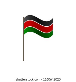 Kenya flag on the flagpole. Official colors and proportion correctly. Waving of Kenya flag on flagpole, vector illustration isolate