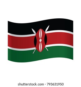 Kenya flag on a gray background. Vector illustration, National flag of Kenya: black, red and green horizontal stripes with shield and two spears in centre.