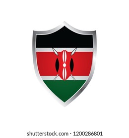 Kenya flag on metal shiny shield vector illustration. Collection of flags on shield against white background. Abstract isolated object