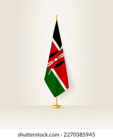 Kenya flag on a flag stand. Vector illustration.