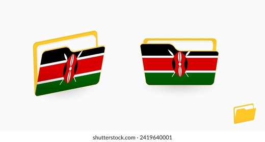 Kenya flag on two type of folder icon. Vector illustration.