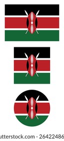 
Kenya flag PNG vector. Kenya square and round icon isolated on transparent PNG background. Kenya flag icon.