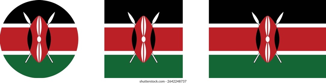 
Kenya flag PNG vector. Kenya square and round icon isolated on transparent PNG background. Kenya flag icon.