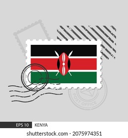 Kenya flag postage stamp. Isolated vector illustration on grey post stamp background and specify is vector eps10.