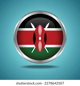 The Kenya flag. Round glossy. Silver frame. Isolated on color gradient background