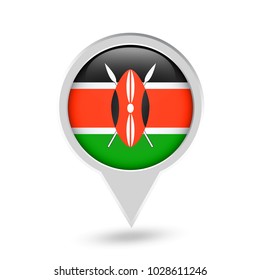 Kenya Flag Round Pin Icon. Vector icon.