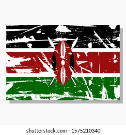 Kenya flag with scratches and shadow in vector