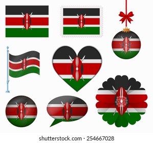 Kenya flag set of 8 items vector